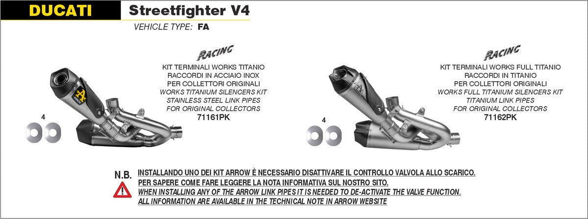 ARROW WORKS TITANIUM EXHAUST - STAINLESS STEEL LINK PIPES - STREETFIGHTER V4 (2020-2024)