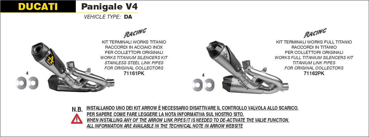 ARROW WORKS TITANIUM EXHAUST - STAINLESS STEEL LINK PIPES - PANIGALE V4 (2018-2024)