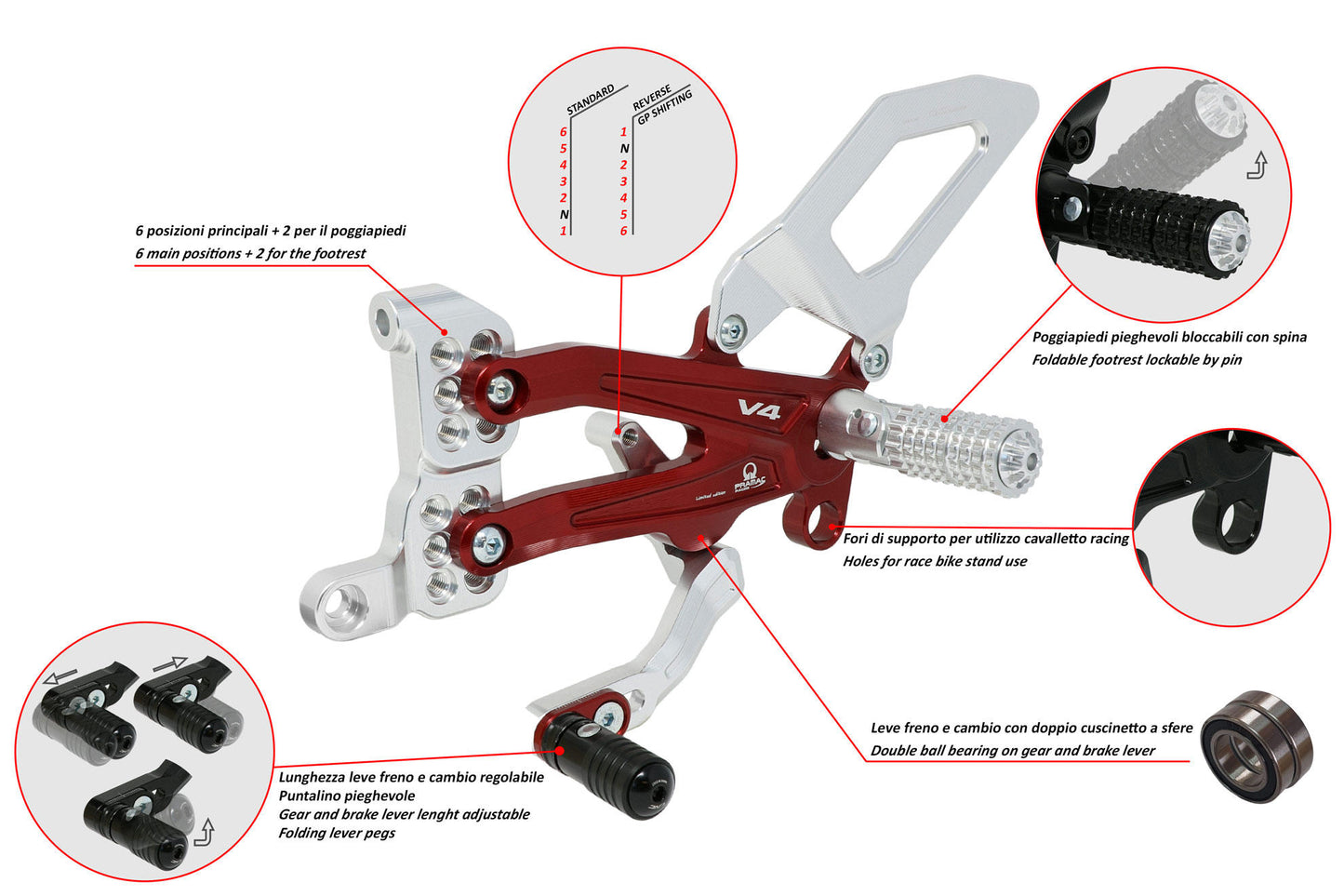 CNC Racing - Adjustable Rearsets (Pramac Racing limited Edition) - Ducati Panigale V4/S/R (18-23)