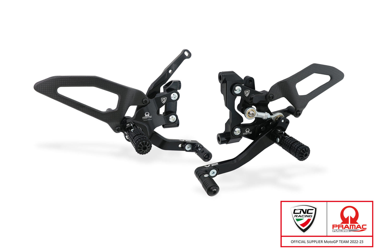 CNC Racing | Adjustable Rearsets (Pramac Racing limited Edition) "Carbon" | Ducati Streetfighter V2 (22-23)