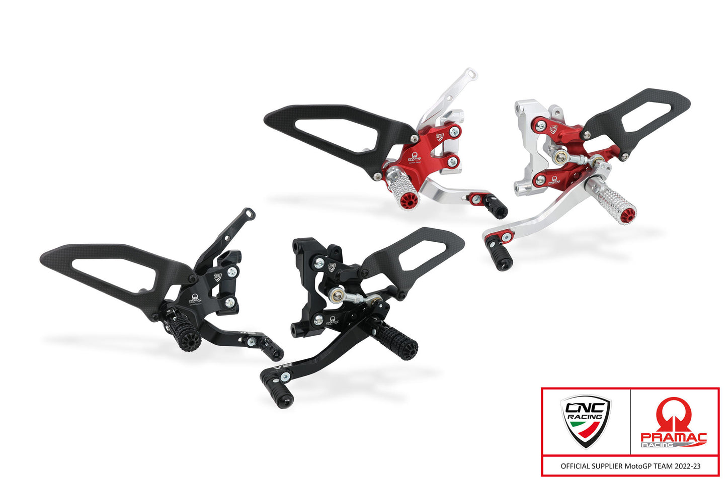 CNC Racing | Adjustable Rearsets (Pramac Racing limited Edition) "Carbon" | Ducati Streetfighter V2 (22-23)