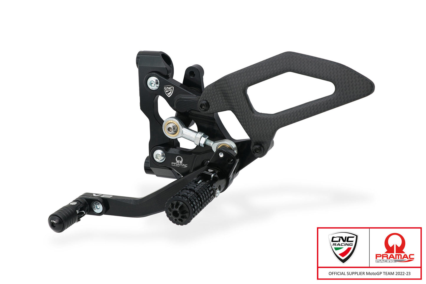 CNC Racing | Adjustable Rearsets (Pramac Racing limited Edition) "Carbon" | Ducati Streetfighter V2 (22-23)