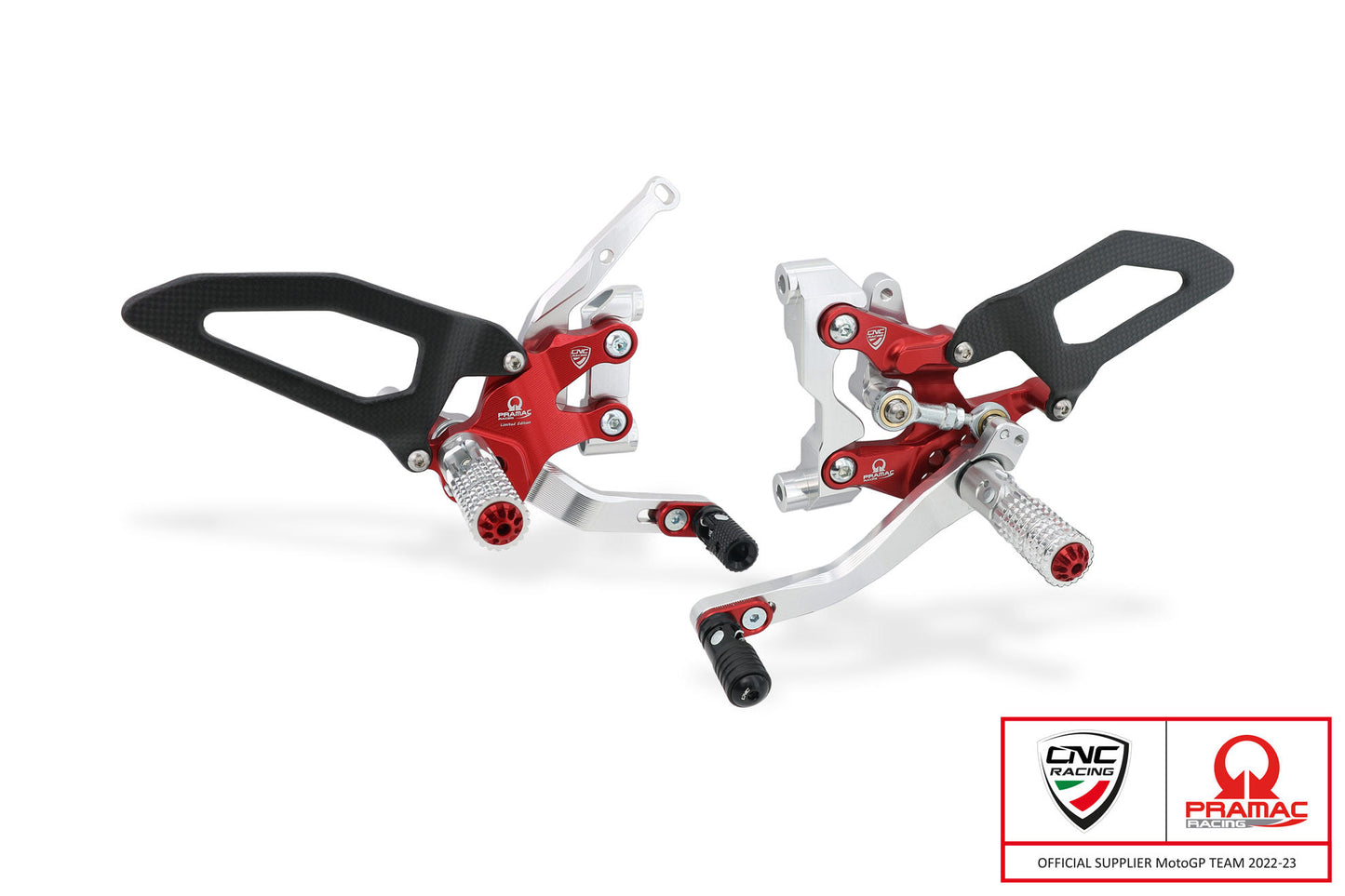 CNC Racing | Adjustable Rearsets (Pramac Racing limited Edition) "Carbon" | Ducati Streetfighter V2 (22-23)