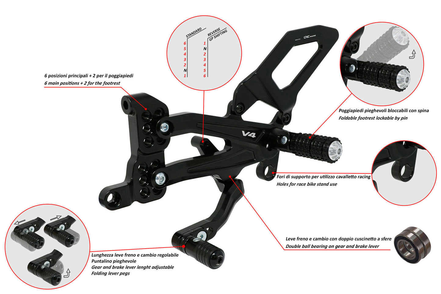 CNC Racing | Adjustable Rear set RPS | Ducati Streetfighter V4/S (20-23)