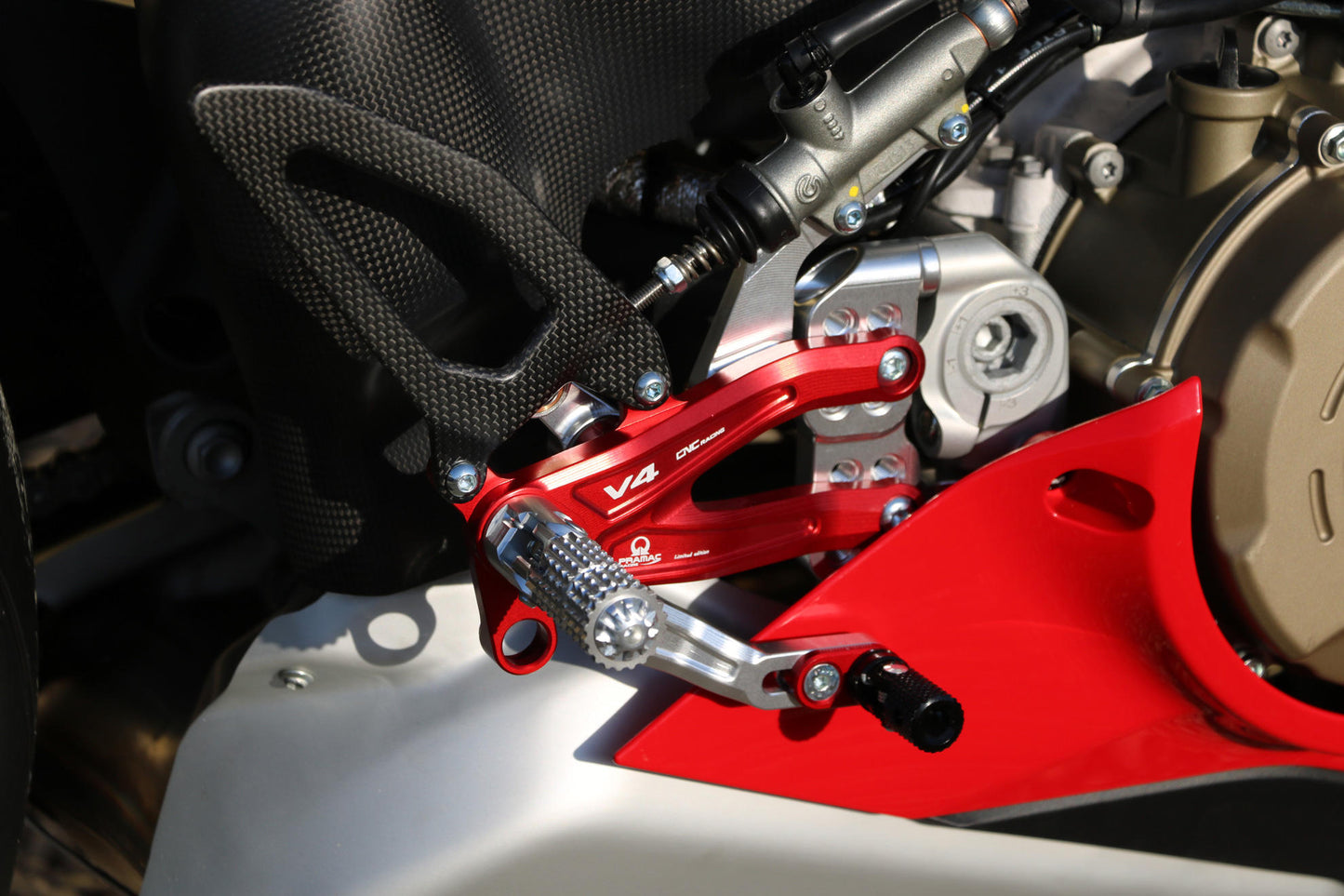 CNC Racing | Adjustable Rearsets (Pramac Racing limited Edition) "Carbon" | Ducati Panigale V4/S/R (18-23)