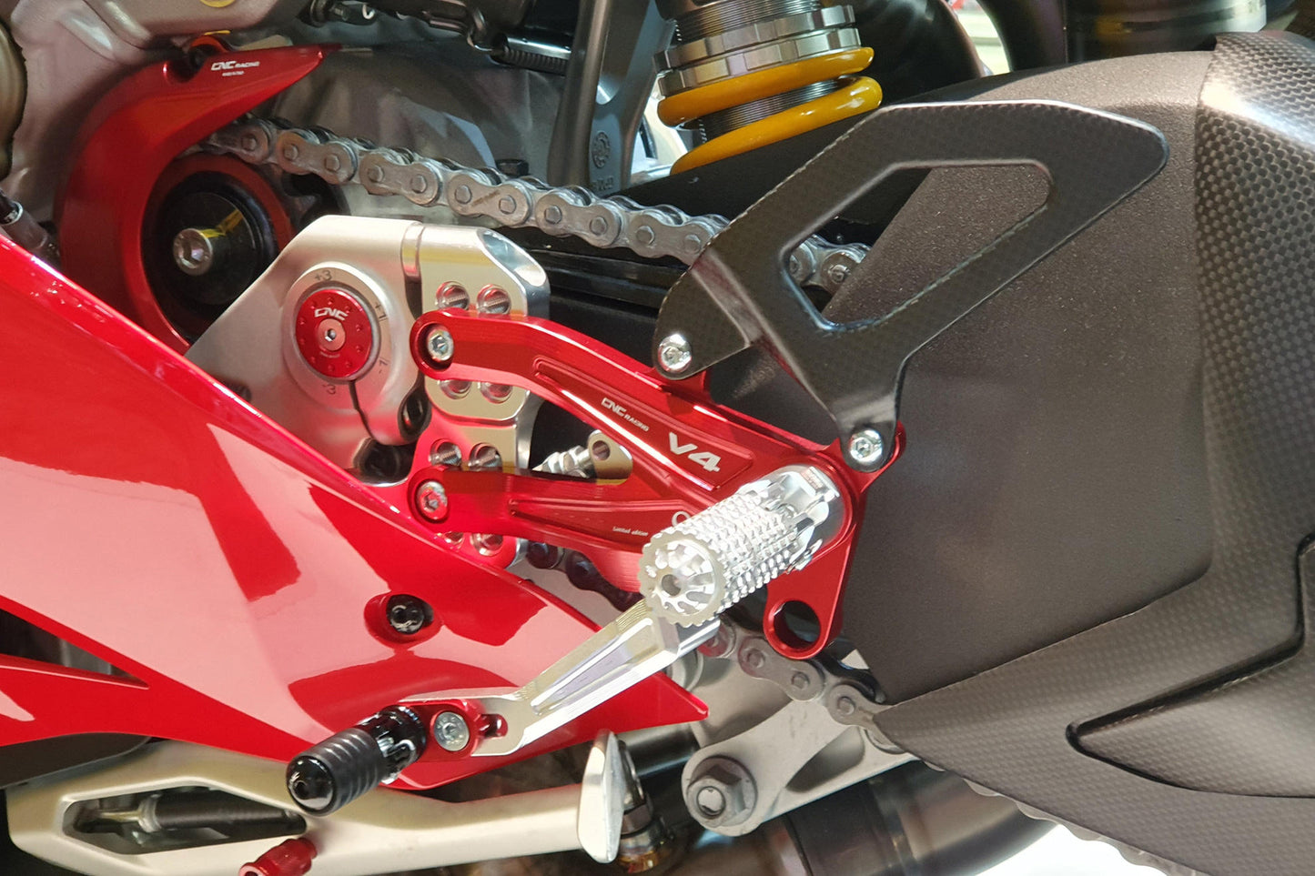 CNC Racing | Adjustable Rearsets (Pramac Racing limited Edition) "Carbon" | Ducati Panigale V4/S/R (18-23)