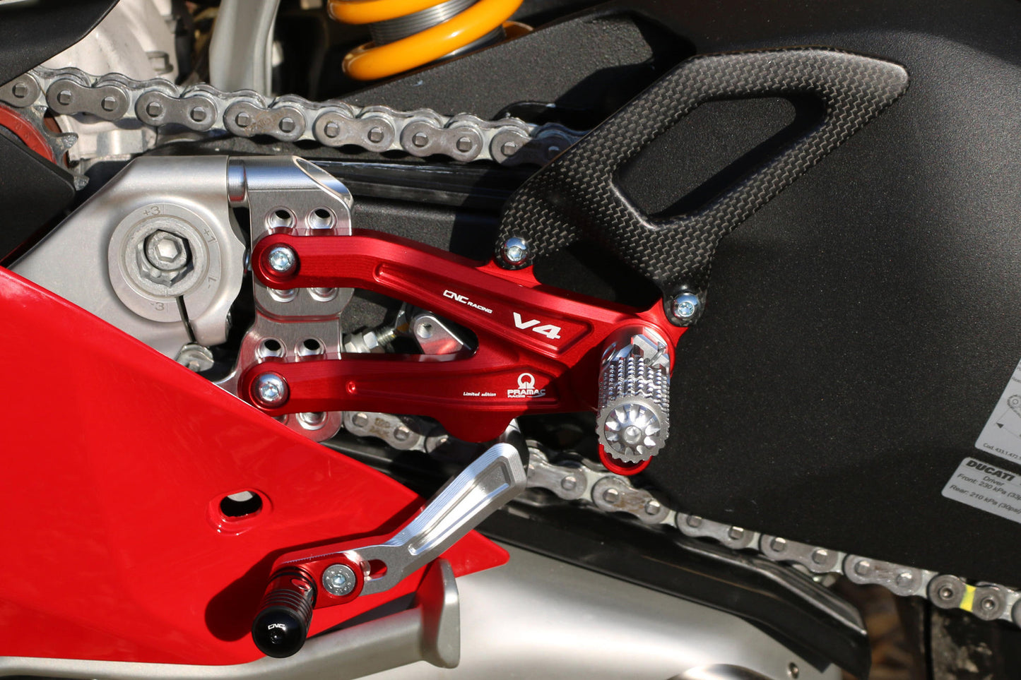 CNC Racing | Adjustable Rearsets (Pramac Racing limited Edition) "Carbon" | Ducati Panigale V4/S/R (18-23)