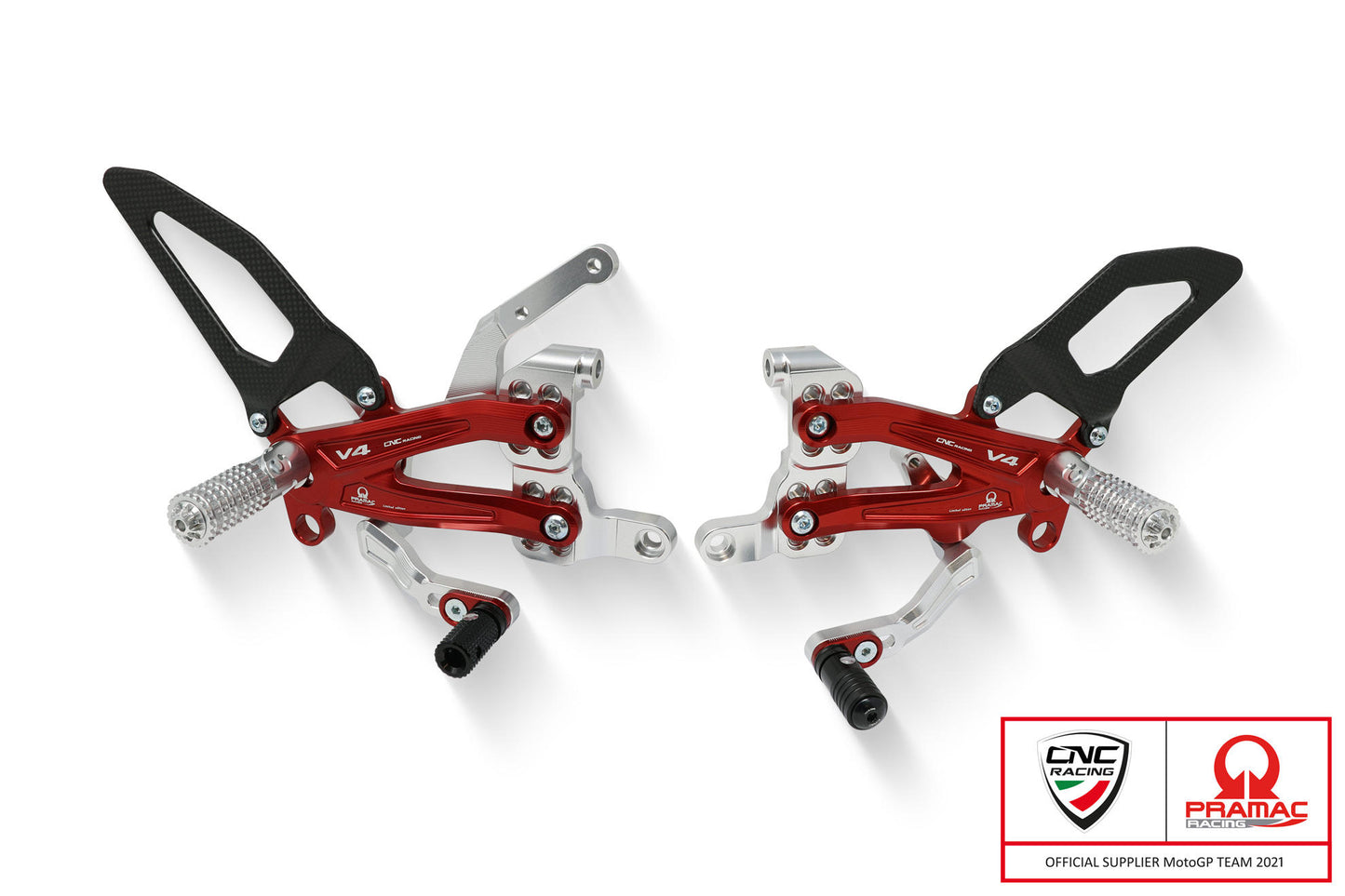 CNC Racing | Adjustable Rearsets (Pramac Racing limited Edition) "Carbon" | Ducati Panigale V4/S/R (18-23)
